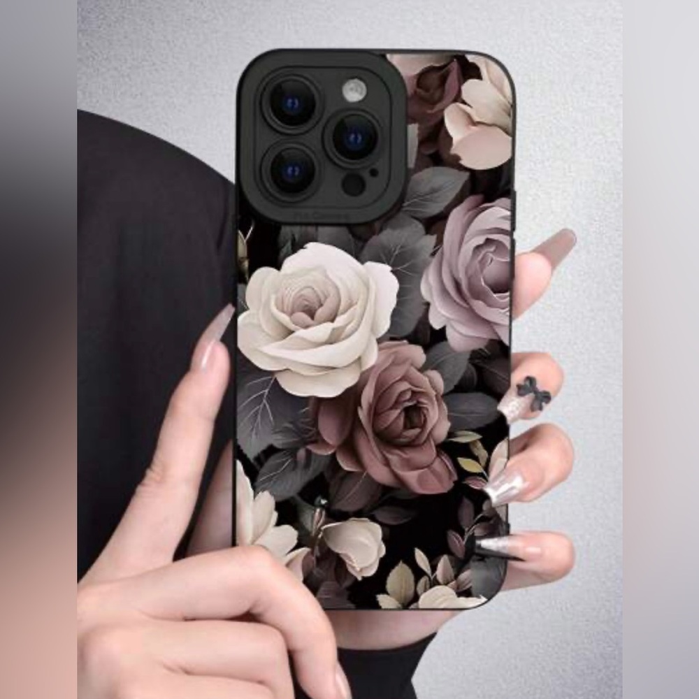 New, IPhone 16 Pro Floral Pattern Cell Phone Case - Black and Pink - Picture 2 of 3